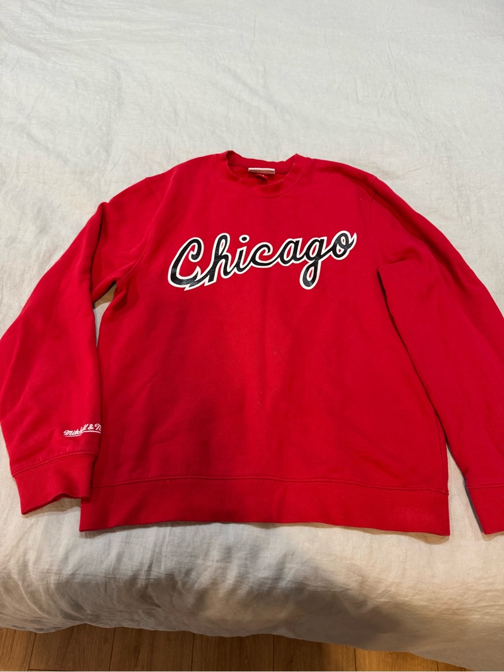 Mitchell & Ness Red Chicago Script Crewneck Sweatshirt